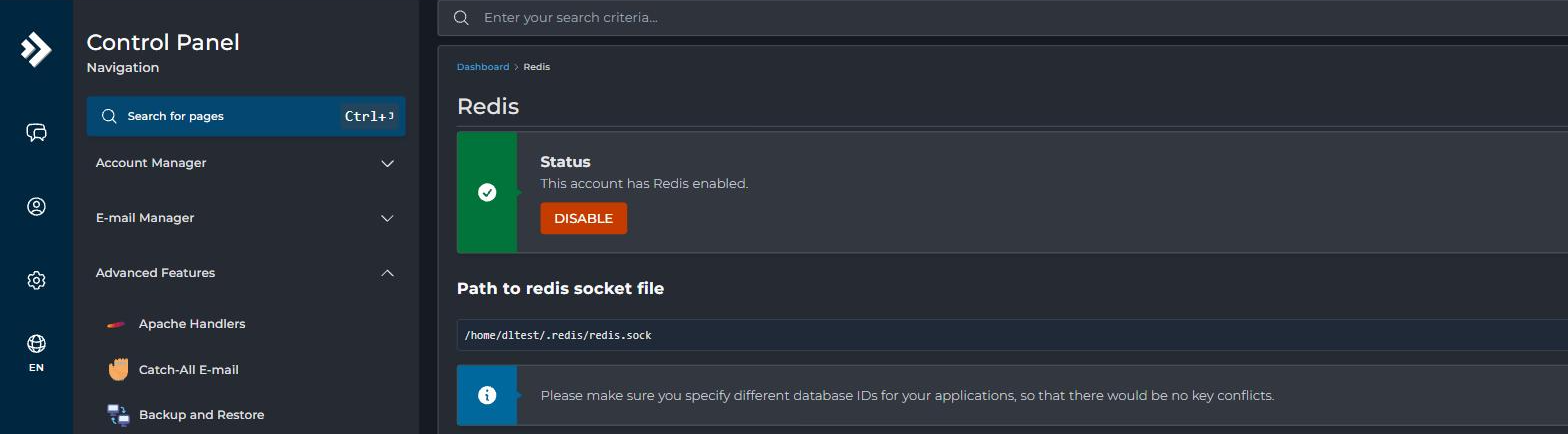 DirectAdmin - Redis activeren